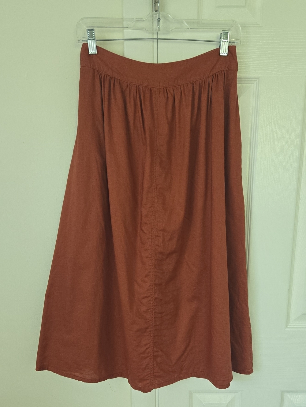 Madewell Patio Button-Front Lined Midi Skirt Rust Brown Size Large NWT - Picture 7 of 11